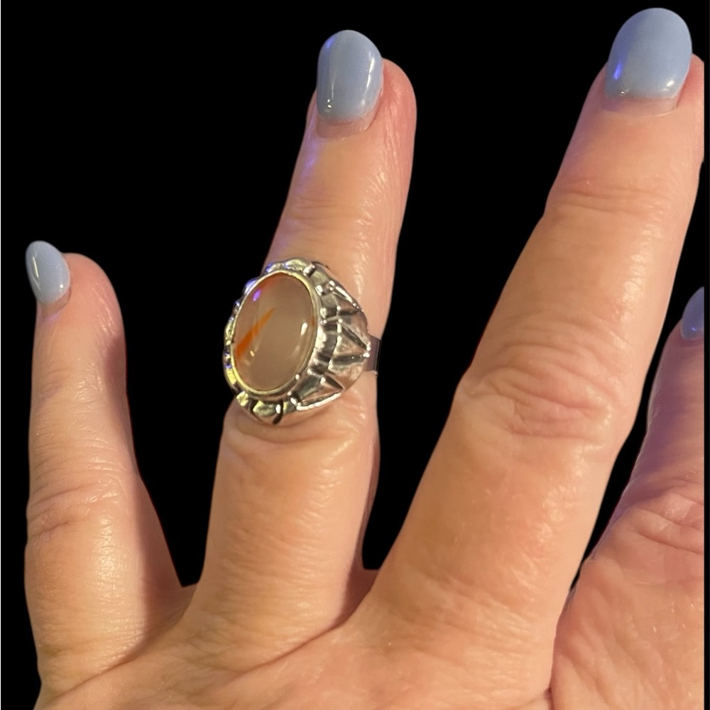 🔥2/$24 or 3/$30🔥 Silver Gemstone Ring with Orange Accent Adjustable